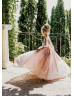 Rose Pink Sequin Tulle V Back Flower Girl Dress